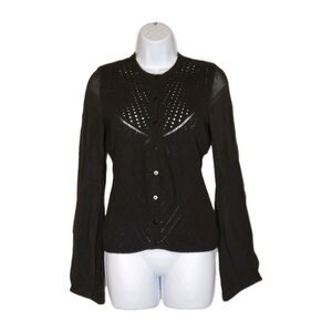 RED Valentino Crochet Knit Womens Cardigan Size XS Wool Blend Black Sheer Sleeve
